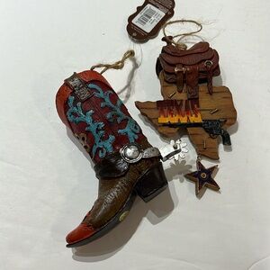 Western boot and saddle Christmas ornaments.  NWT